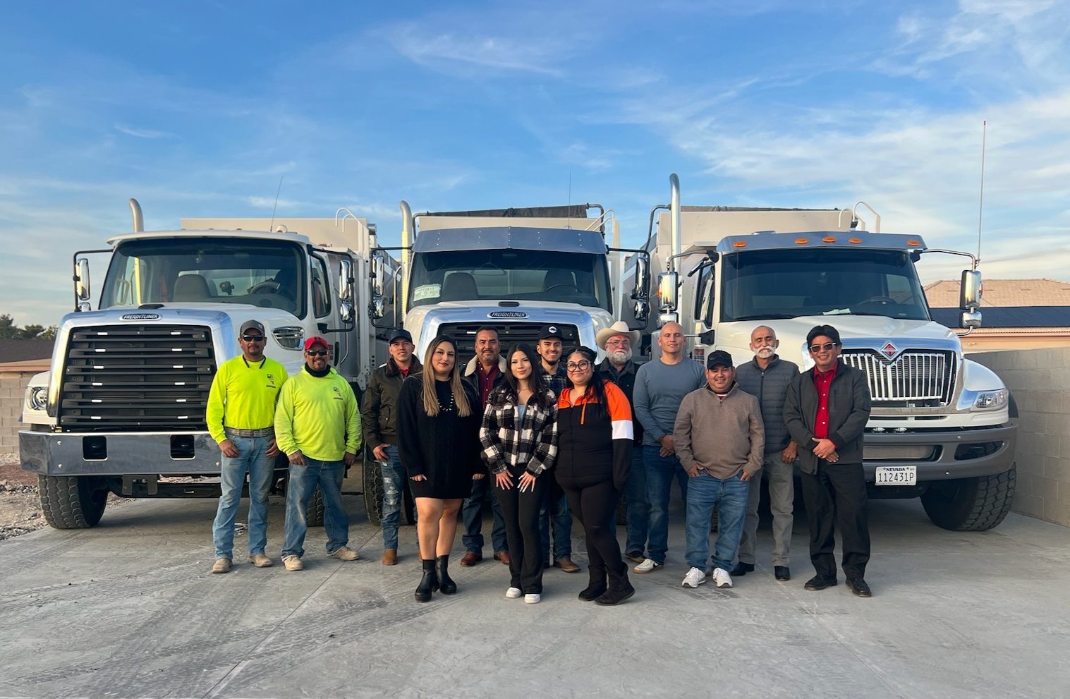 The Centurion Concrete and Western Mobile Concrete crew with mobile mix trucks in Las Vegas